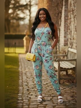 Full Circle Trends Size Medium Elegant Floral Strapless Jumpsuit